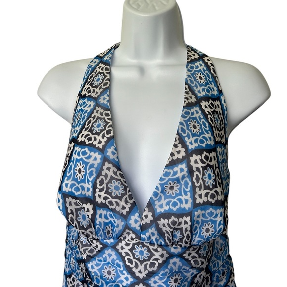 Milly silk halter dress blue floral backless excellent Size 8 - Picture 3 of 8